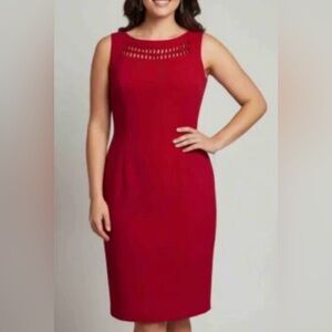NWT- Leslie Fay Women’s Red Lattice Neckline Sheath Lined Dress Size 14 MSRP $98